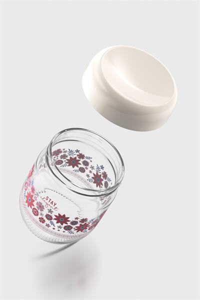 Renga Flora Desenli 425 ml 3lü Cam Kavanoz Seti 132078 Bej
