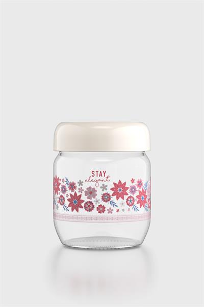 Renga Flora Desenli 425 ml Cam Kavanoz 132078 Bej