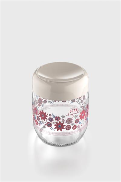 Renga Flora Desenli 425 ml Cam Kavanoz 132078 Bej