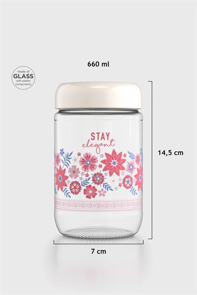 Renga Flora Desenli 660 ml Cam Kavanoz 132079 Bej