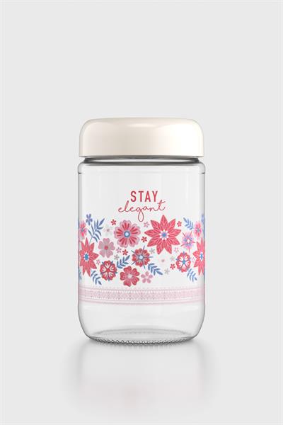 Renga Flora Desenli 660 ml Cam Kavanoz 132079 Bej