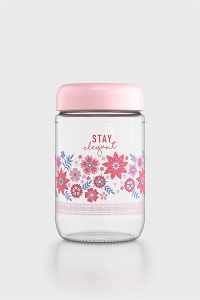 Renga Flora Desenli 660 ml Cam Kavanoz 132079 Pudra