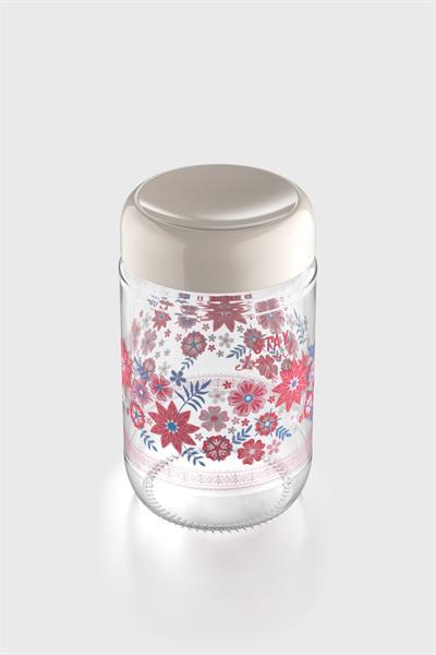Renga Flora Desenli 660 ml Cam Kavanoz 132079 Bej