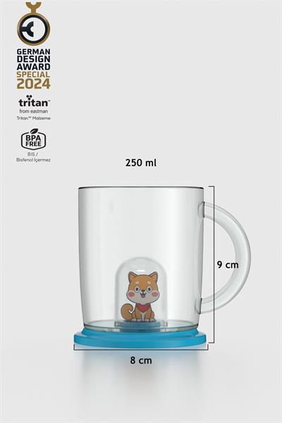Renga Joy Kedi Figürlü 250 ml Kulplu Tritan Bardak 222053 Mavi
