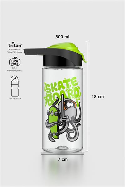 Renga Juno Ahtapot Desen 500 ml Tritan Çocuk Matara 912089 Siyah-Yeşil