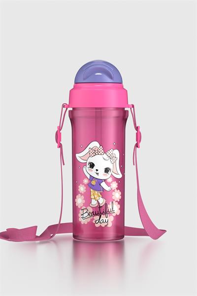 Renga Kai Beautiful Day Tavşan Desenli PP 3lü Çocuk Seti Suluk, Pipetli Bardak ve Saklama Kabı 712008 Pembe