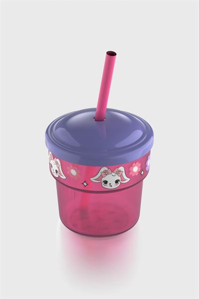 Renga Kai Beautiful Day Tavşan Desenli PP 3lü Çocuk Seti Suluk, Pipetli Bardak ve Saklama Kabı 712008 Pembe
