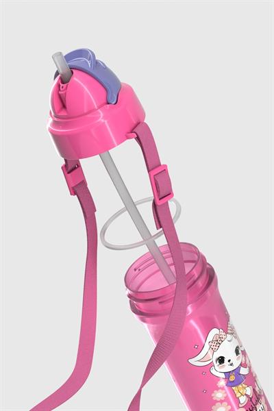 Renga Kai Beautiful Day Tavşan Desenli PP 3lü Çocuk Seti Suluk, Pipetli Bardak ve Saklama Kabı 712008 Pembe