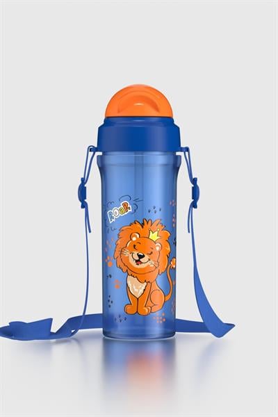 Renga Kai Cute Lion Desenli PP 3lü Çocuk Seti Suluk, Pipetli Bardak ve Saklama Kabı 712008 Mavi