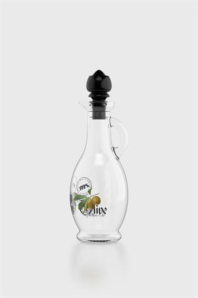 Renga Kibele Desenli 250 ml Siyah Kapaklı Cam Yağlık 152043