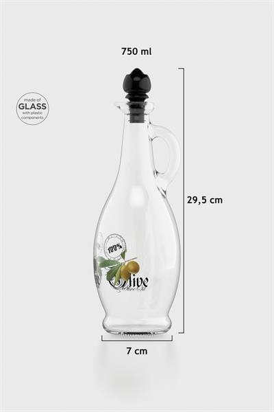 Renga Kibele Desenli 750 ml Siyah Kapaklı Cam Yağlık 152044