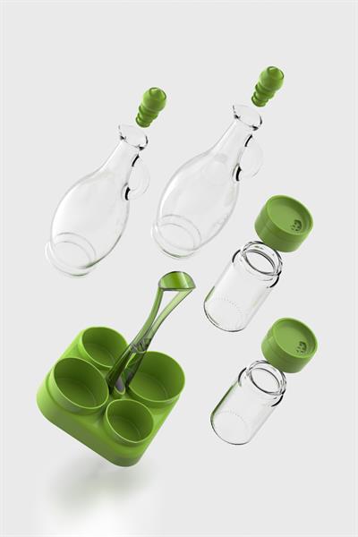 Renga Kibele Standlı 5 Parça Cam Yağlık ve Tuzluk Seti 151064 Yeşil