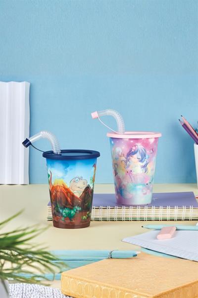 Renga Layt Kids Desenli 420 ml Pipetli PP Bardak 142025 Mavi