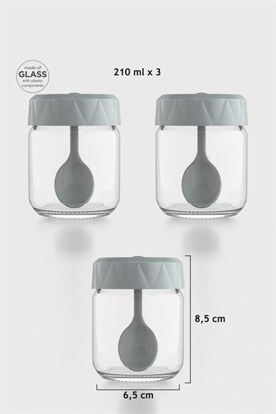 Renga Lexa 210 ml Kaşıklı 3lü Cam Baharatlık Seti 161019 Gri