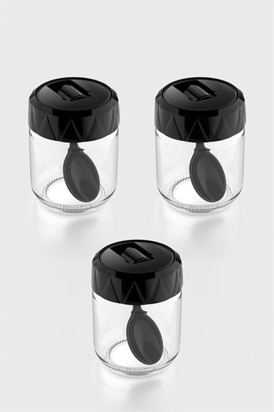 Renga Lexa 210 ml Kaşıklı 3lü Cam Baharatlık Seti 161019 Siyah