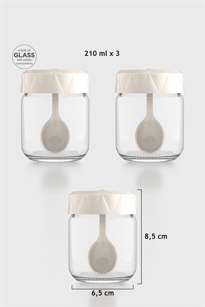 Renga Lexa 210 ml Kaşıklı 3lü Cam Baharatlık Seti 161019 Bej