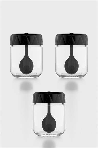 Renga Lexa 210 ml Kaşıklı 3lü Cam Baharatlık Seti 161019 Siyah