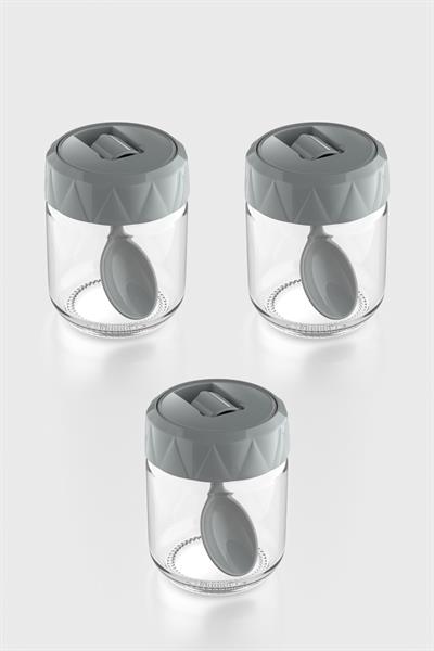 Renga Lexa 210 ml Kaşıklı 3lü Cam Baharatlık Seti 161019 Gri