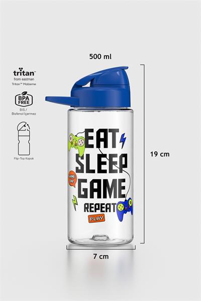 Renga Lidya Yazı Desenli 500 ml Tritan Çocuk Matara 912036 Mavi