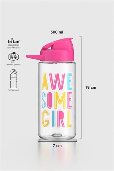Renga Lidya Yazı Desenli 500 ml Tritan Çocuk Matara 912036 Pembe