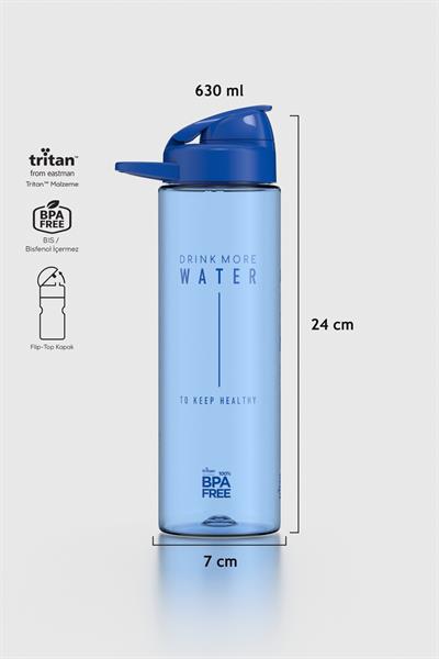 Renga Lidya Yazı Desenli 630 ml Tritan Matara 912033 Mavi
