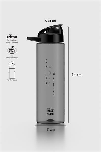 Renga Lidya Yazı Desenli 630 ml Tritan Matara 912033 Siyah