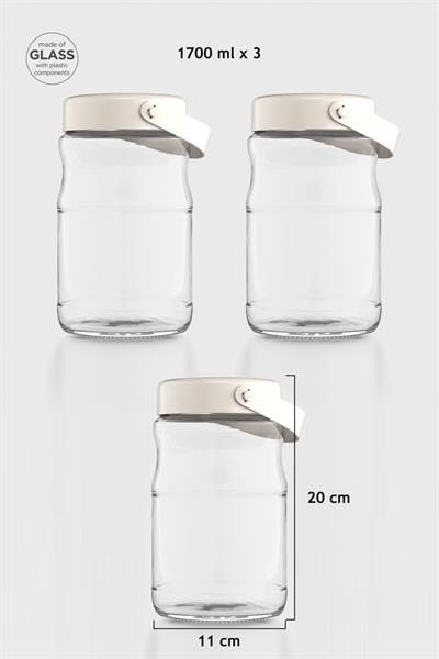 Renga Macro 1700 ml Bej Kapaklı 3lü Cam Kavanoz Seti 131074