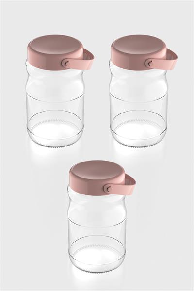 Renga Macro 1700 ml Pembe Kapaklı 3lü Cam Kavanoz Seti 131074