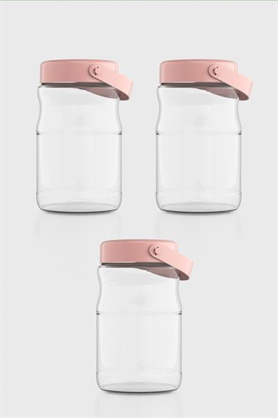 Renga Macro 1700 ml Pembe Kapaklı 3lü Cam Kavanoz Seti 131074