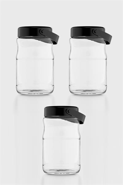 Renga Macro 1700 ml Siyah Kapaklı 3lü Cam Kavanoz Seti 131074
