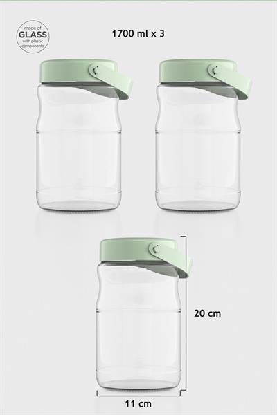 Renga Macro 1700 ml Yeşil Kapaklı 3lü Cam Kavanoz Seti 131074