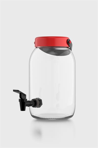 Renga Macro 3000 ml Kırmızı Kapaklı Musluklu Cam Kavanoz 131001