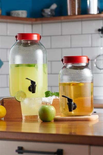 Renga Macro 3000 ml Kırmızı Kapaklı Musluklu Cam Kavanoz 131001