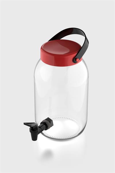 Renga Macro 3000 ml Kırmızı Kapaklı Musluklu Cam Kavanoz 131001