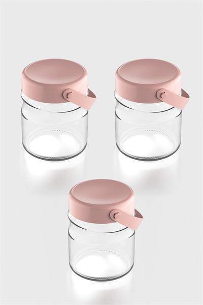 Renga Macro 900 ml Pembe Kapaklı 3lü Cam Kavanoz Seti 131061