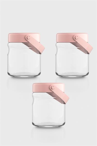 Renga Macro 900 ml Pembe Kapaklı 3lü Cam Kavanoz Seti 131061