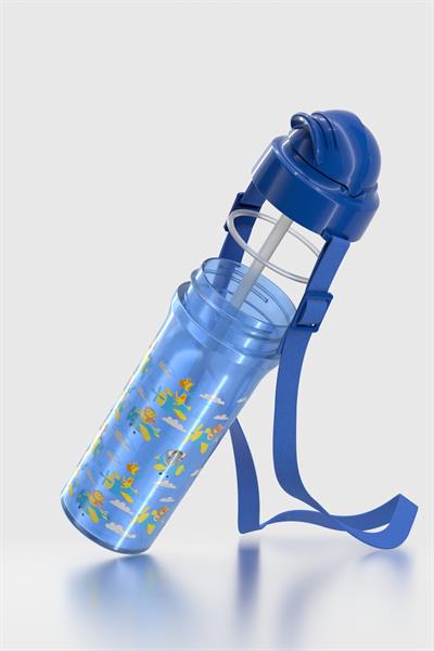 Renga Migo Ayıcık Desenli 300 ml Askılı Pipetli PP Bebek Suluk 912013 Mavi