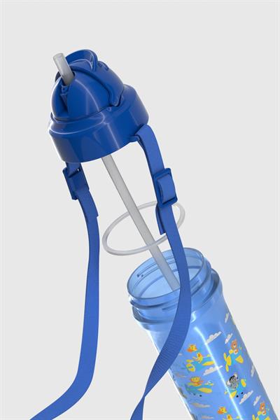 Renga Migo Ayıcık Desenli 300 ml Askılı Pipetli PP Bebek Suluk 912013 Mavi