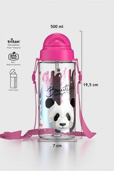 Renga Migo Desenli 500 ml Askılı Pipetli Tritan Çocuk Matara 912004 Pembe