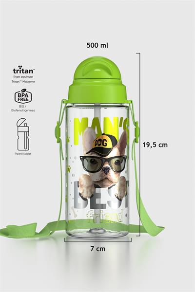 Renga Migo Desenli 500 ml Askılı Pipetli Tritan Çocuk Matara 912004 Yeşil