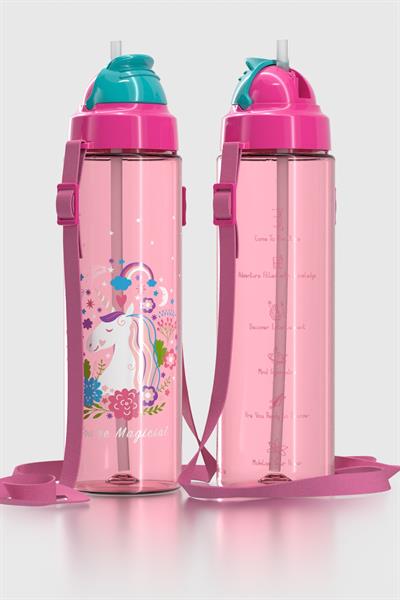 Renga Migo Desenli 630 ml Askılı Pipetli Tritan Çocuk Matara 912143 Pembe