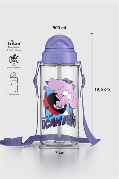 Renga Migo Kral Şakir Desenli 500 ml Askılı Pipetli Tritan Çocuk Matara 222027 Mor
