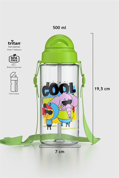 Renga Migo Kral Şakir Desenli 500 ml Askılı Pipetli Tritan Çocuk Matara 222027 Yeşil
