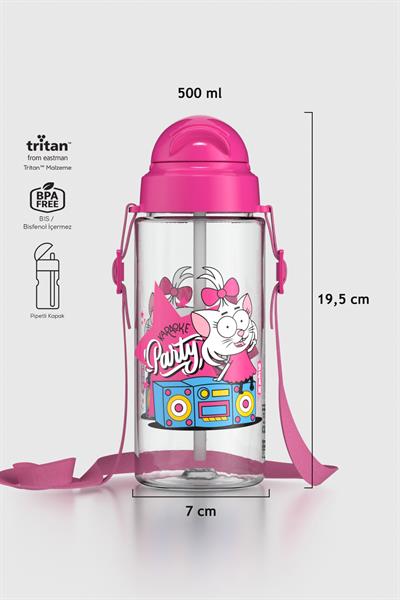 Renga Migo Kral Şakir Desenli 500 ml Askılı Pipetli Tritan Çocuk Matara 222027 Pembe