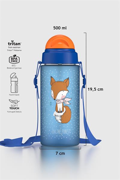 Renga Migo Soft Touch Desenli 500 ml Askılı Pipetli Tritan Çocuk Matara 912142 Mavi