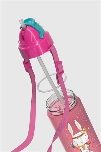 Renga Migo Soft Touch Desenli 500 ml Askılı Pipetli Tritan Çocuk Matara 912142 Pembe