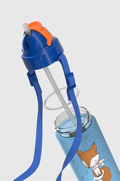 Renga Migo Soft Touch Desenli 500 ml Askılı Pipetli Tritan Çocuk Matara 912142 Mavi