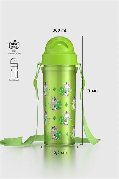 Renga Migo Zebra Desenli 300 ml Askılı Pipetli PP Bebek Suluk 912013 Yeşil