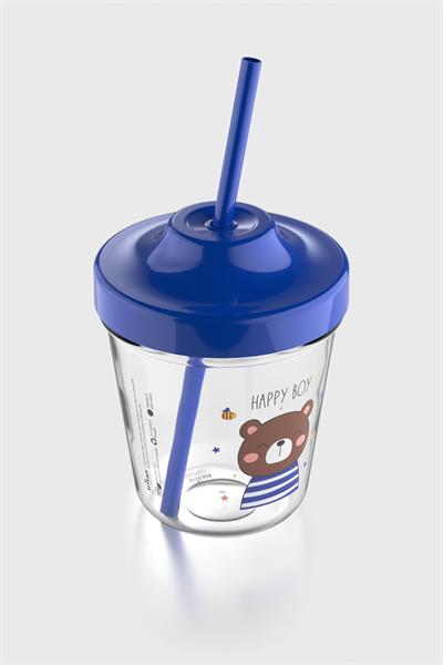 Renga Mila Happy Boy Ayıcık Desenli Tritan Çocuk Seti Pipetli Kapak ve Müsli Kapak 712009 Mavi