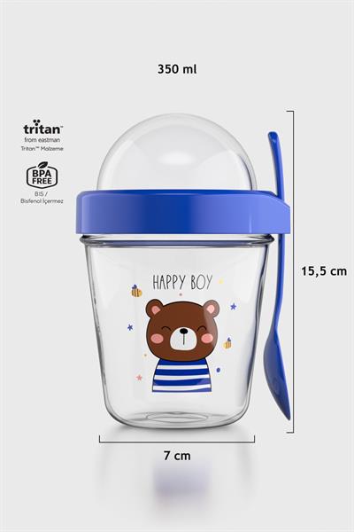 Renga Mila Happy Boy Ayıcık Desenli Tritan Çocuk Seti Pipetli Kapak ve Müsli Kapak 712009 Mavi